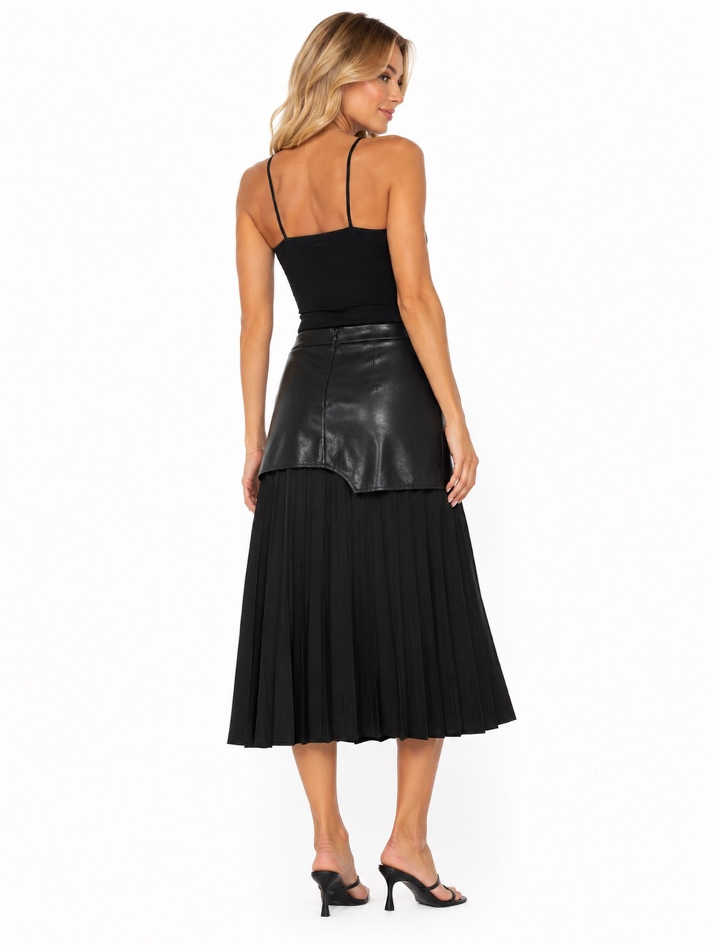 Micas Black Faux Leather Pleated Midi Skirt | Size XS - Picture 3 of 14
